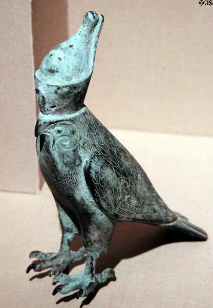 Egyptian falcon figure of bronze (664-525 BCE - 26th dynasty) at Carnegie Museum of Art. Pittsburgh, PA.
