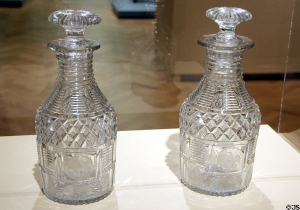 Glass water decanters with American seals made for Pres. James Monroe (1818-9) by Bakewell, Page, & Bakewell of Pittsburgh, PA at Carnegie Museum of Art. Pittsburgh, PA.