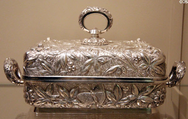Silver vegetable dish (1881) by Dominick & Haff of New York City at Carnegie Museum of Art. Pittsburgh, PA.