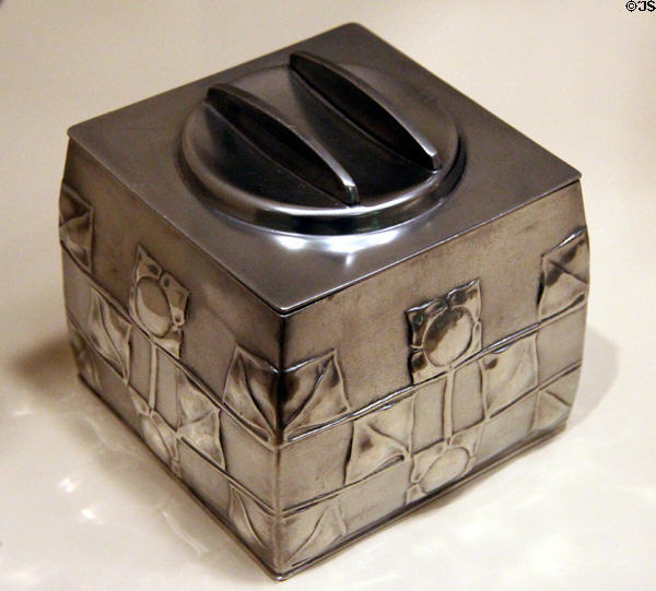 Pewter biscuit box (1903) by Archibald Knox of Liberty & Co. of London, England at Carnegie Museum of Art. Pittsburgh, PA.