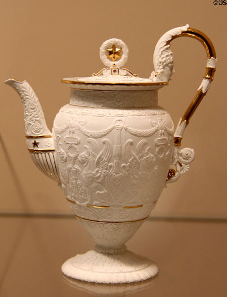 Porcelain teapot of Déjeuner Régnier à Reliefs (c1813) by Jean-Marie-Ferdinand Régnier of Sèvres Porcelain of France at Carnegie Museum of Art. Pittsburgh, PA.