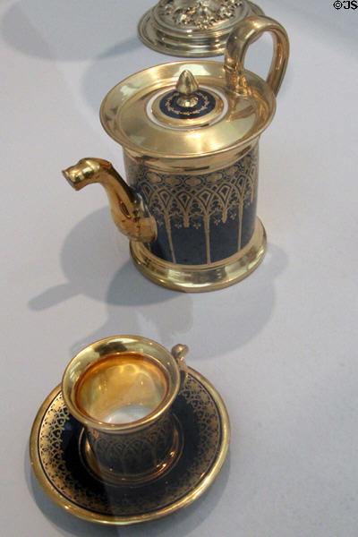 Blue & gold porcelain tea service (c1820) by Marc Schoelcher Factory of France at Carnegie Museum of Art. Pittsburgh, PA.