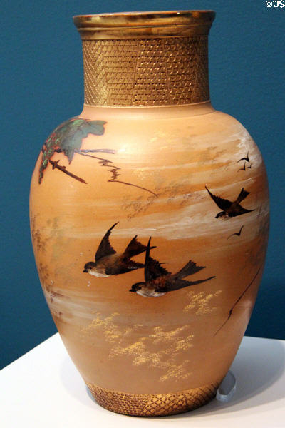 Earthenware vase with swallows (c1883) by Albert R. Valentien of Rookwood Pottery at Carnegie Museum of Art. Pittsburgh, PA.