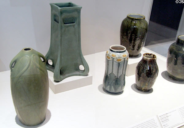 Collection of earthenware art vases at Carnegie Museum of Art. Pittsburgh, PA.