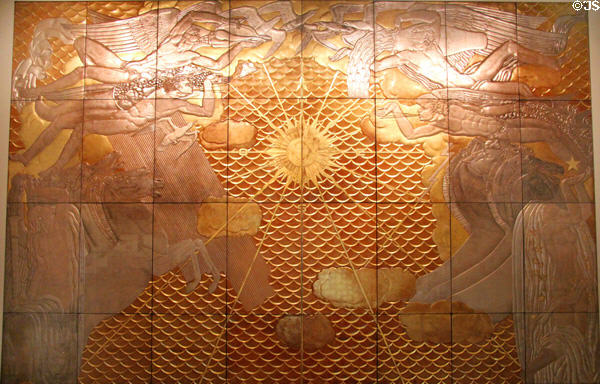Chariot of Aurora Art Deco panel from main lounge of French passenger ship Normandie (1935) at Carnegie Museum of Art. Pittsburgh, PA.