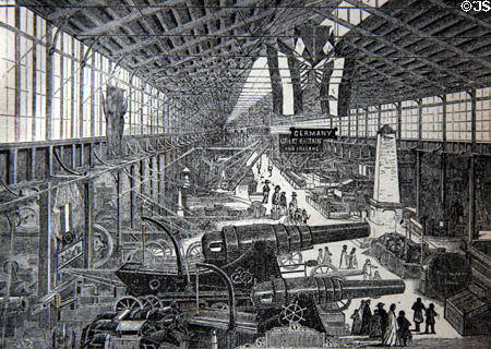 Interior of Machinery Hall at Centennial Exposition with armaments. Philadelphia, PA.