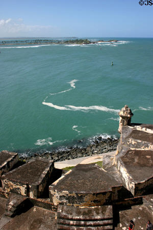 San Juan harbor channel & Morro Fortress batteries. San Juan, PR.