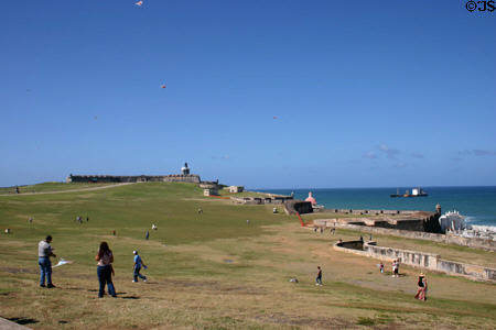 Fields around Morro Fortress used by kite flyers. San Juan, PR.