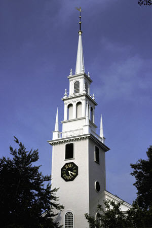 Trinity Church (1726) steeple. Newport, RI. Style: Georgian. Architect: Richard Munday. On National Register.