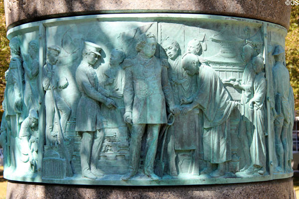 Relief on Matthew Perry monument base shows Treaty with Japan (1854). Newport, RI.