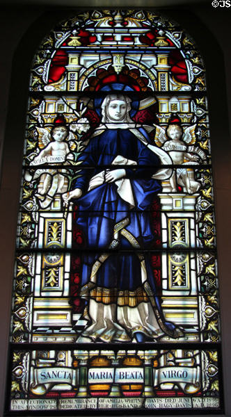 Stained glass window of Virgin Mary commemorating Amelia Whiting Davis (1896) by Tiffany at Trinity Church. Newport, RI.