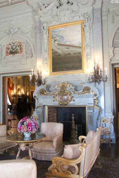 Morning Room fireplace & sitting area at The Breakers. Newport, RI.