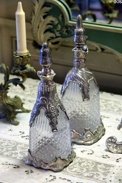 Silver perfume bottles in Countess Széchényi Bedroom at The Breakers. Newport, RI.