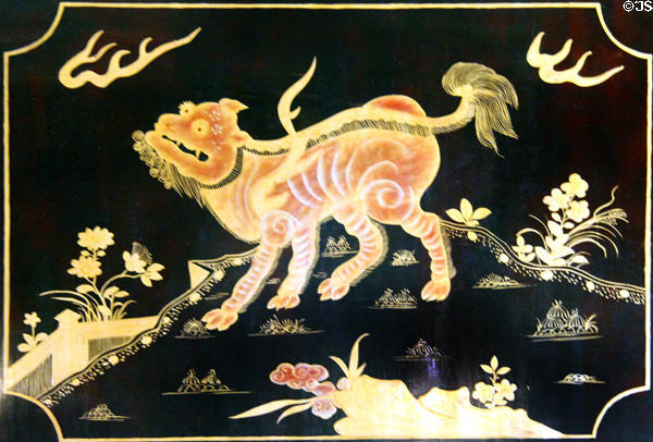 Chinoiserie Breakfast Room lacquer wall panel detail in style of Kangxi period (1662-1722) at The Elms. Newport, RI.
