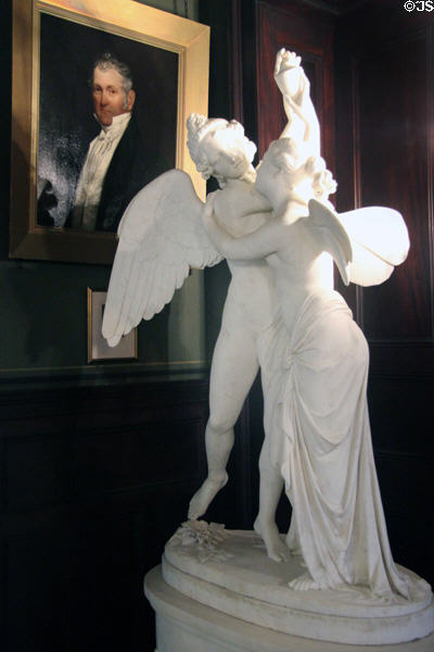 Marble sculpture of winged figures in Marble Hall at Chateau-sur-Mer. Newport, RI.