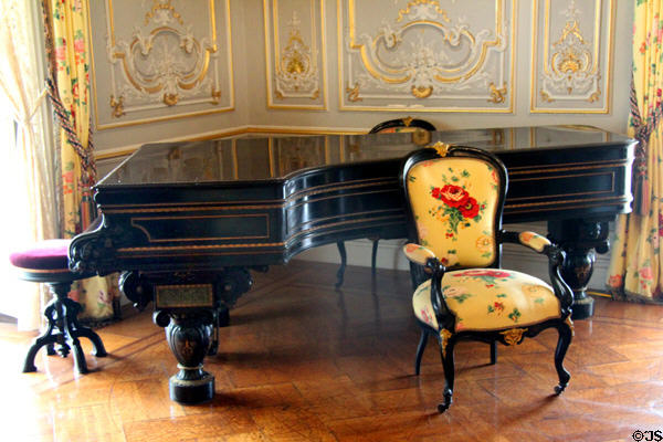 Grand piano in Ballroom at Chateau-sur-Mer. Newport, RI.