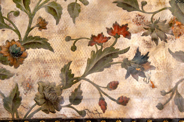 Florentine decorative leather wall covering in dining room at Chateau-sur-Mer. Newport, RI.