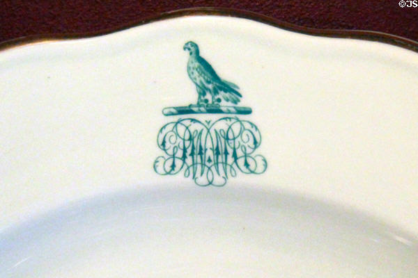Family crest on plate at Chateau-sur-Mer. Newport, RI.
