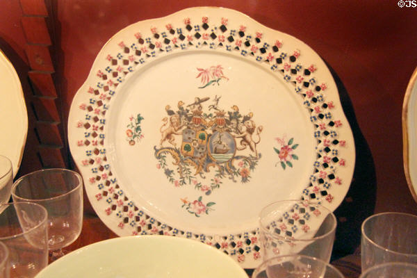 Porcelain platter with coat of arms at Chateau-sur-Mer. Newport, RI.