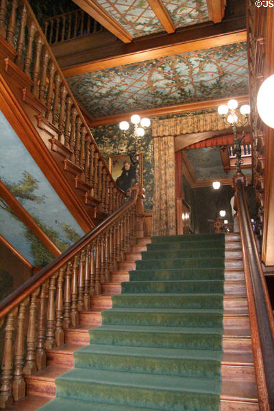 Grand staircase in Eastlake style by Richard Morris Hunt at Chateau-sur-Mer. Newport, RI.