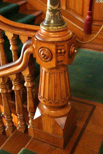 Grand staircase in Eastlake newel post at Chateau-sur-Mer. Newport, RI.