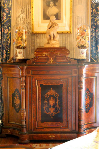 Bedroom chest with marquetry at Chateau-sur-Mer. Newport, RI.