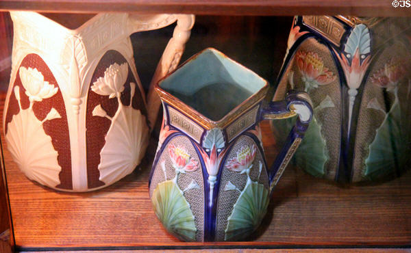 Ceramic square mouth pitchers decorated with water lilies at Chateau-sur-Mer. Newport, RI.