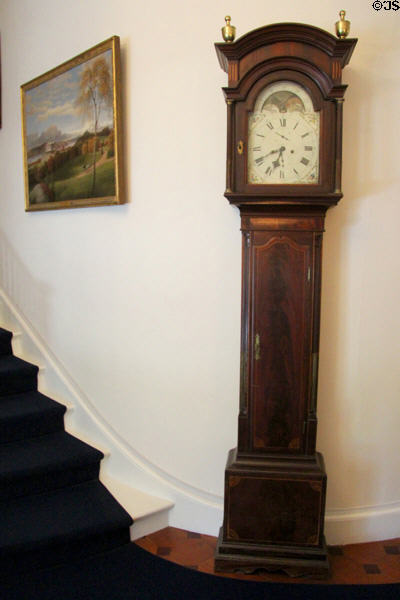 Hepplewhite tall clock at Chepstow. Newport, RI.