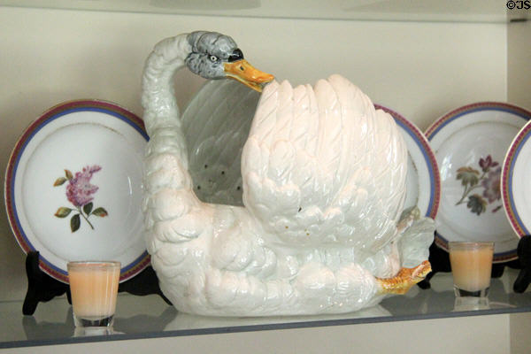 Porcelain swan in Sun Room at Chepstow. Newport, RI.