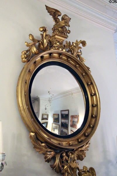 Early American convex mirror with eagle at Chepstow. Newport, RI.