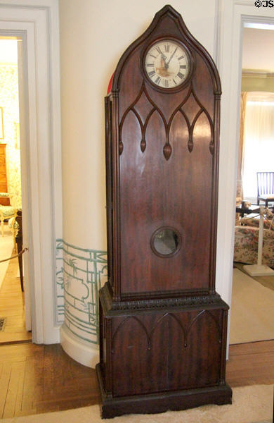 English Gothic tall case clock at Chepstow. Newport, RI.