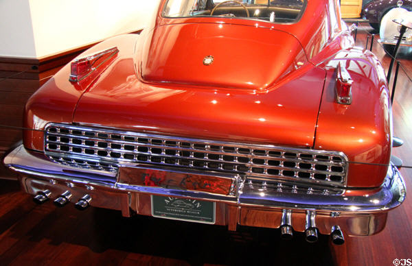 Rear trunk & tail lights of Tucker Model 48 Torpedo (1948) at Audrain Automobile Museum. Newport, RI.