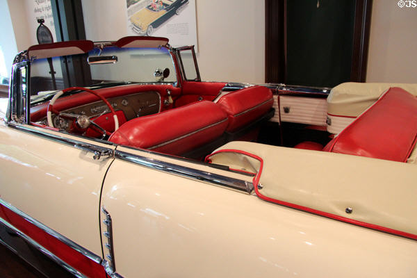 Passenger compartment of Packard Caribbean convertible (1955) at Audrain Automobile Museum. Newport, RI.