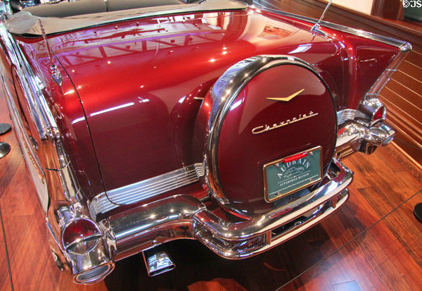 Trunk & spare wheel cover of Chevrolet Bel Air convertible (1957) at Audrain Automobile Museum. Newport, RI.
