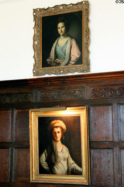 Two portraits, Mrs. Hays (above) & Mrs. Sarah Amsinck in style of Sir Joshua Reynolds in Morning Room at Rough Point. Newport, RI.