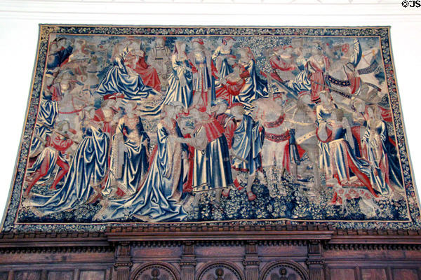 Brussels gothic tapestry with courting scenes (c1510) in Great Hall at Rough Point. Newport, RI.