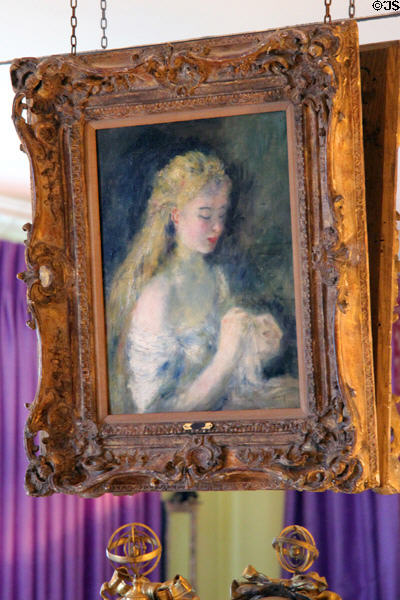 Young blonde girl sewing painting (1875) by Pierre-Auguste Renoir at Rough Point. Newport, RI.