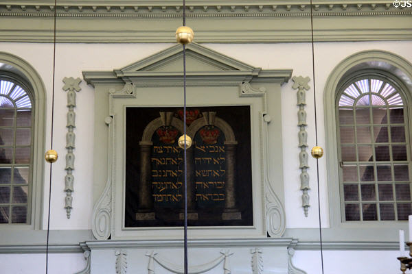 Ten Commandments framed in Neoclassical design elements at Touro Synagogue. Newport, RI.
