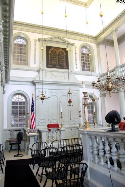 Arrangement of seating between podium & ark at Touro Synagogue. Newport, RI.