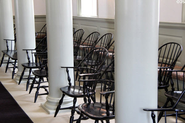 Arrangement of Windsor chairs in Touro Synagogue. Newport, RI.