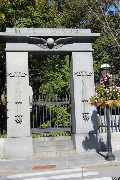 Touro Synagogue Cemetery (1677) with Egyptian Revival entrance arch (1842). Newport, RI.