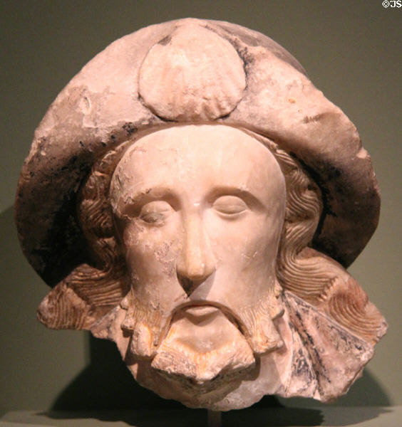 Carved alabaster head of St James the Great (15thC) from England at RISD Museum. Providence, RI.