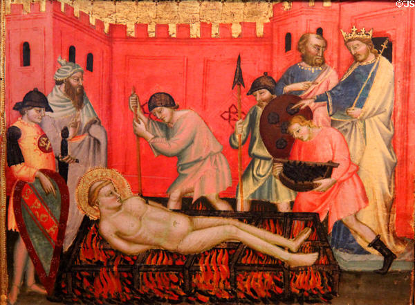 Martyrdom of St Lawrence tempera painting (c1408) by Mariotto di Nardo of Florence at RISD Museum. Providence, RI.