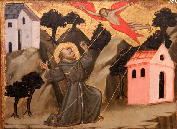 St Francis Receiving Stigmata tempera painting (c1408) by Mariotto di Nardo of Florence at RISD Museum. Providence, RI.