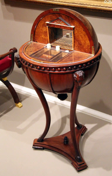 Lady's globe work table which pivots open (1810-20) from Vienna, Austria at RISD Museum. Providence, RI.