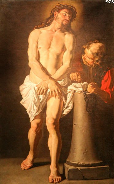 Christ at the Column painting (c1635) by Matthias Stomer, Dutch at RISD Museum. Providence, RI.