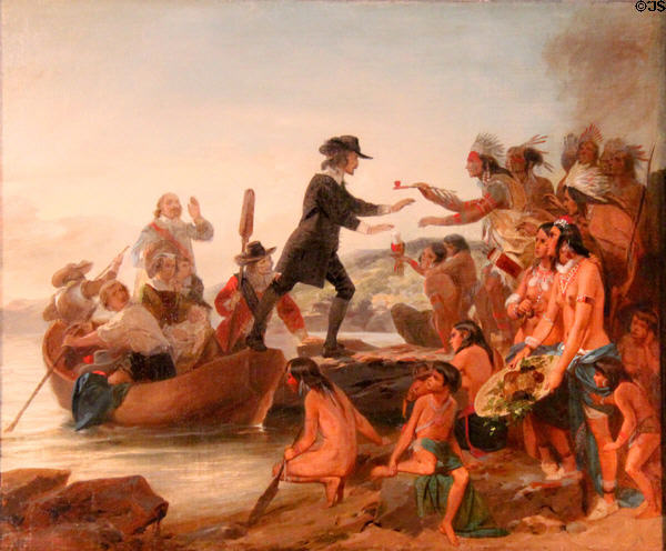 Landing of Roger Williams painting (c1857) by Alonzo Chappel at RISD Museum. Providence, RI.