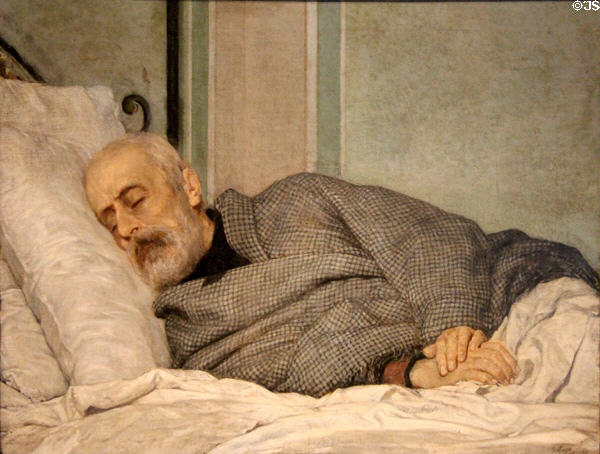 Dying Patriot Giuseppe Mazzini painting (1873) by Silvestro Lega of Italy at RISD Museum. Providence, RI.
