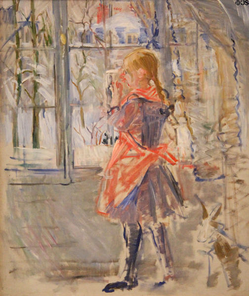 Child in Red Apron painting (1886) by Berthe Morisot of France at RISD Museum. Providence, RI.