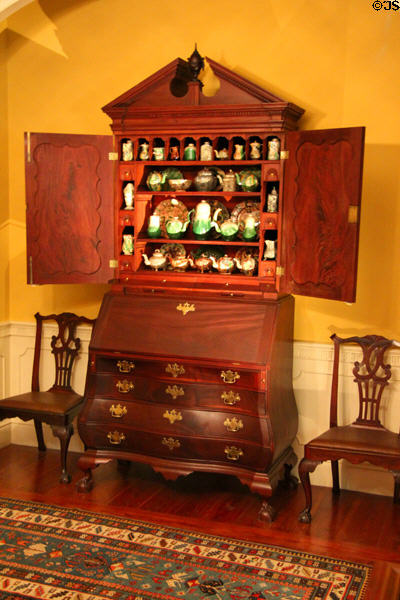 Desk & bookcase (c1760-90) & side chairs (c1765-90) all from Boston at RISD Museum. Providence, RI.